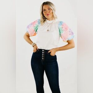 THML The Journey Colorful Embroidered Balloon Sleeve Blouse Sz Small